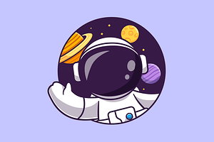 Cute Astronaut Waving Hand In Space