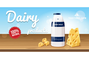 Dairy products banner. Realistic, a Food Illustration by Stock-Smart-Start