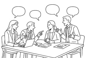 Team discussing project ideas during, a Person Illustration by ZinetroN