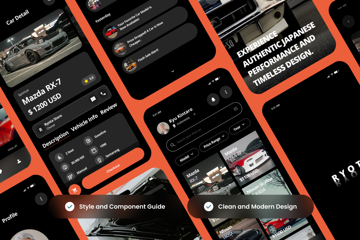 Ryoto – Modern Car Marketplace App, an App Template by productype1 (Photo 3 of 5)