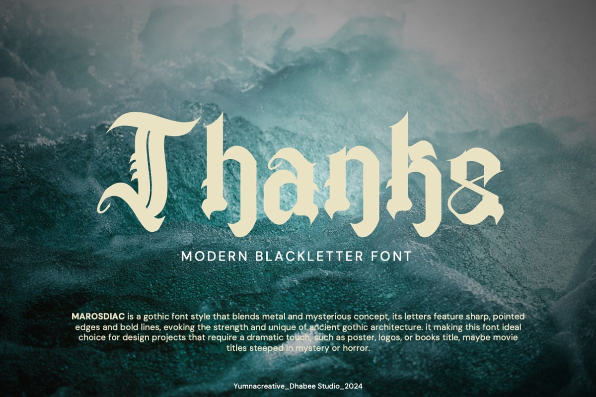 Marosdiac - Modern Blackletter Font, a Blackletter Font by Dhabee (Photo 9 of 15)