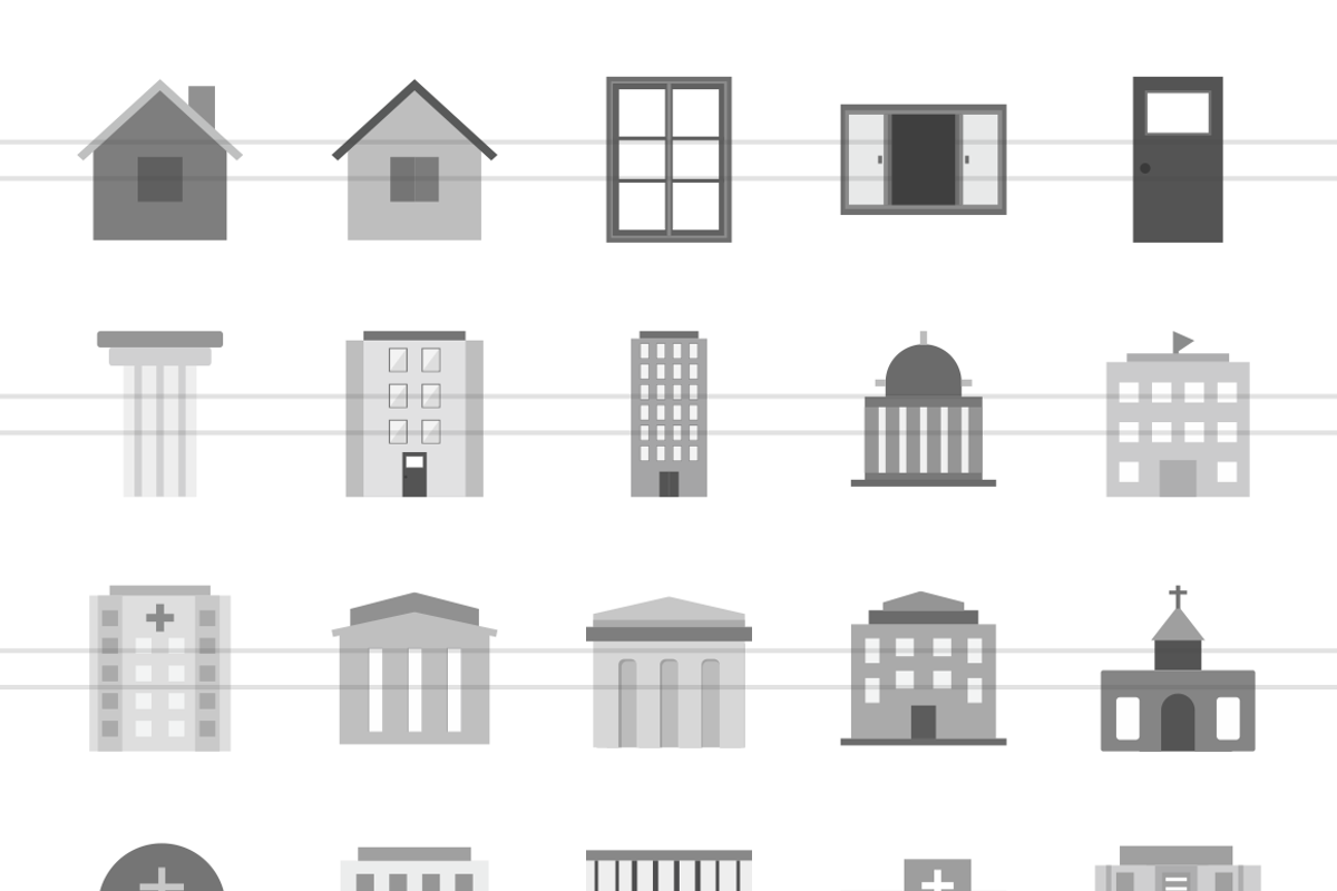 100 Building & Landmarks Grey Icons, an Icon by IconBunny | Creative Market