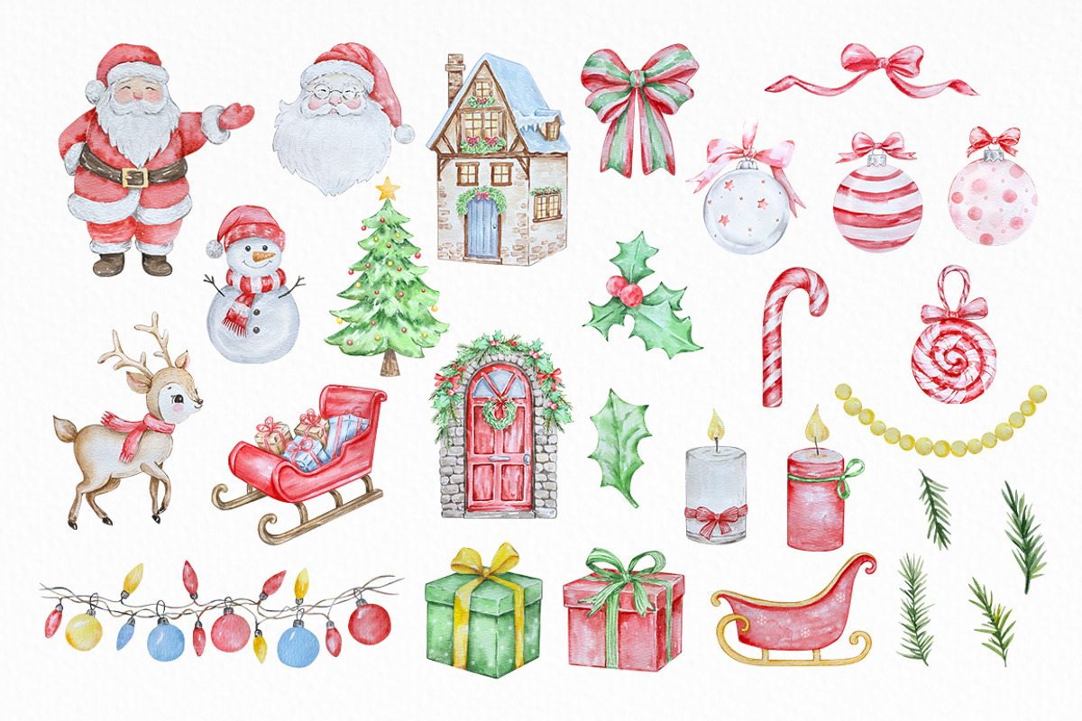 Watercolor Merry Christmas Clipart, a Seasonal Illustration by SvetaArtStore (Photo 3 of 6)