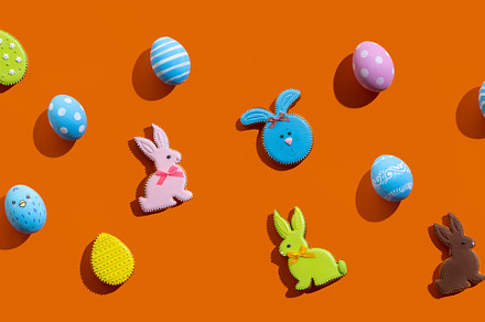 easter background festive pattern bunny egg orange, a Holiday Photo by Photo Drive Studio