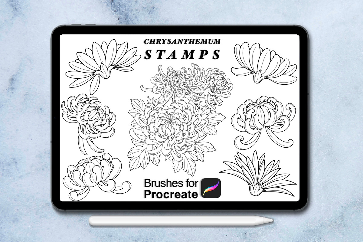 100 procreate chrysanthemum stamps, a Brush Add-On by Arts For Peace (Photo 5 of 9)