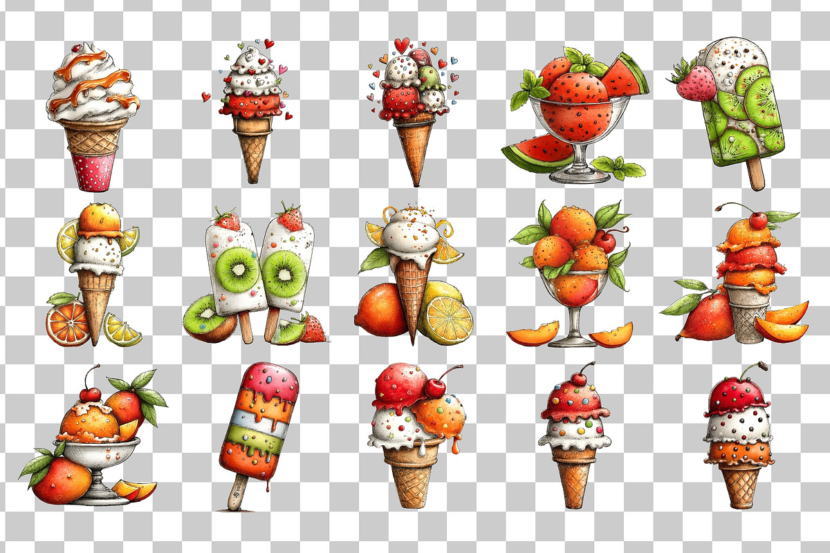 Ice Cream Watercolor Clipart PNG, a Food Illustration by Nicolle's Colorful Art (Photo 5 of 6)