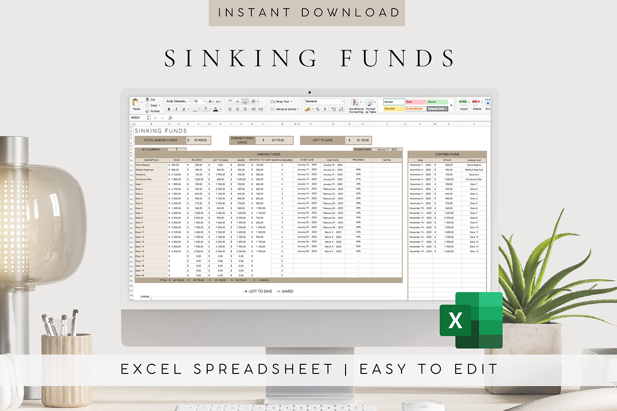 Digital Sinking Funds Excel Template, a Templates & Theme by BRANDcontent (Photo 1 of 6)
