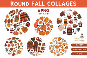 Autumn Cozy Collages - 6 Designs, a Seasonal Illustration by Whimsy Brush Studio