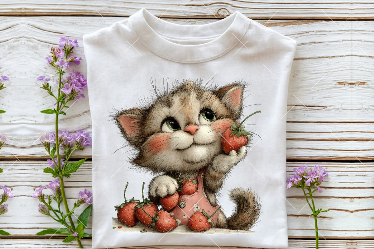 Cute Strawberry Cat PNG Clipart, an Illustration by OK Design (Photo 6 of 6)