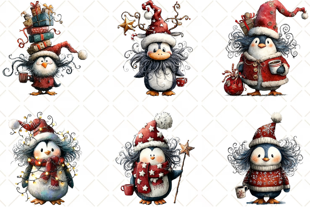 Quirky Christmas Penguin Clipart, an Illustration by Black Bird Studio (Photo 2 of 6)