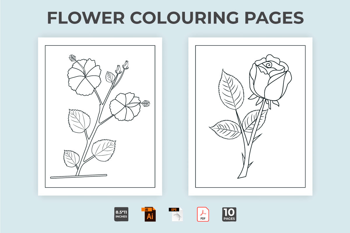 Flower coloring page vector for kids, a Stationery Template by Iftikhar Alam (Photo 3 of 6)