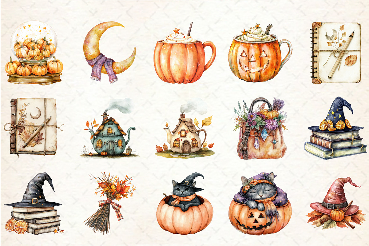 Cute Witchy Autumn Clipart, an Illustration by Rose Art (Photo 2 of 7)