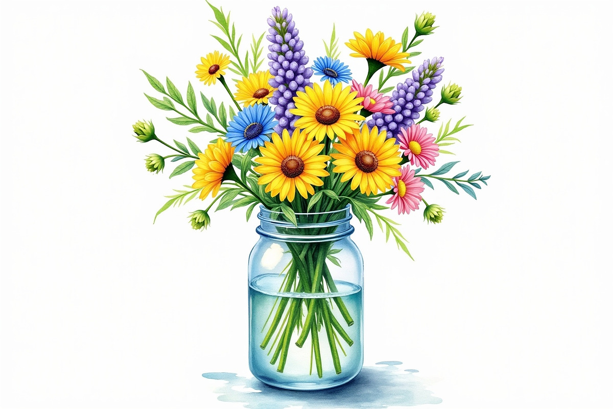 Wildflowers in Mason Jar Clipart Set, an Illustration by hafijul (Photo 8 of 14)