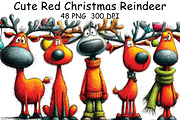 Cute Red Christmas Reindeer Clipart, an Illustration by CraftArtStudio (Thumbnail 1 of 6)