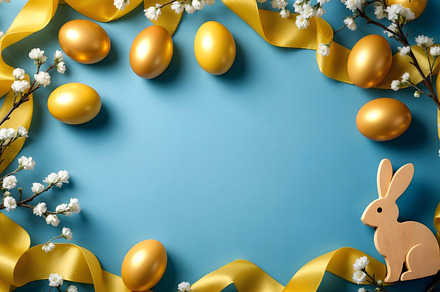 Blue Easter background with eggs and, a Holiday Photo by Volff