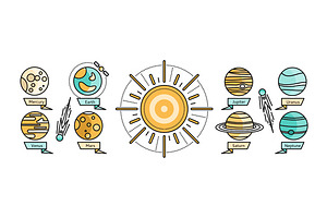 Solar System Icon Flat Design Style