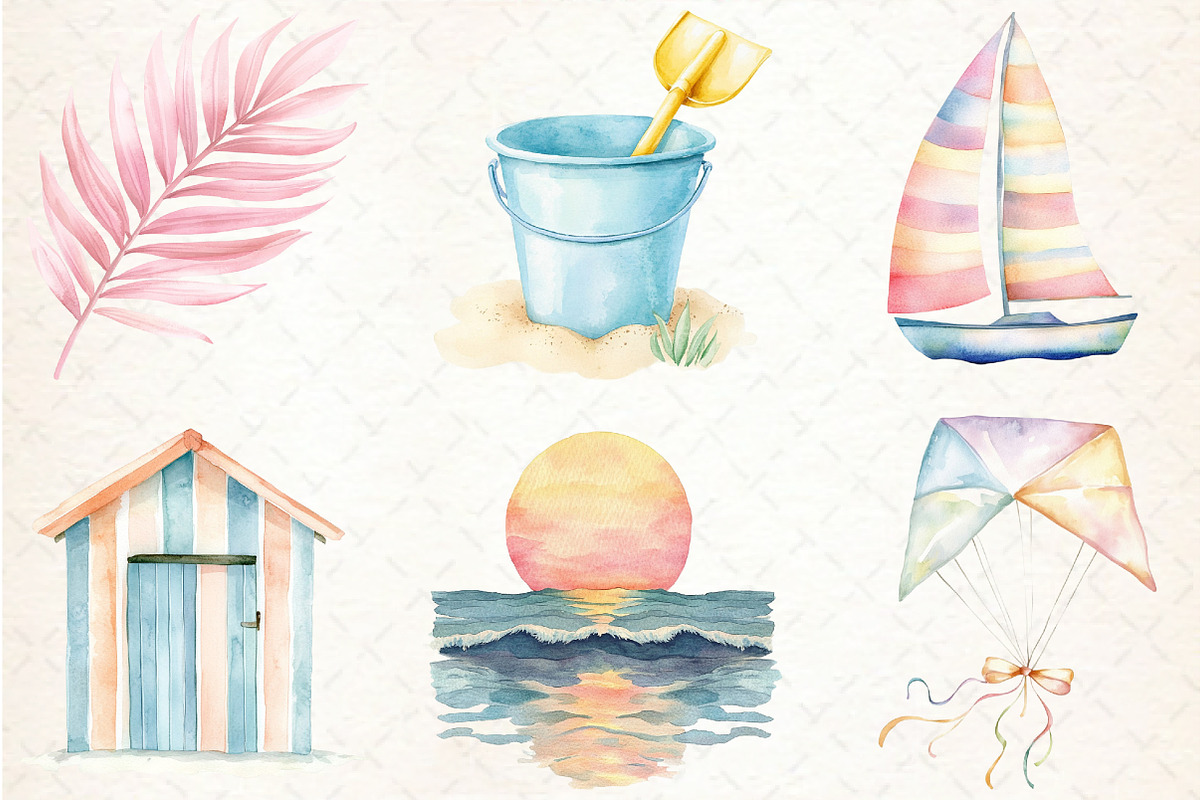 Pastel Beach Elements Clipart, an Illustration by Libby Wishes (Photo 5 of 7)