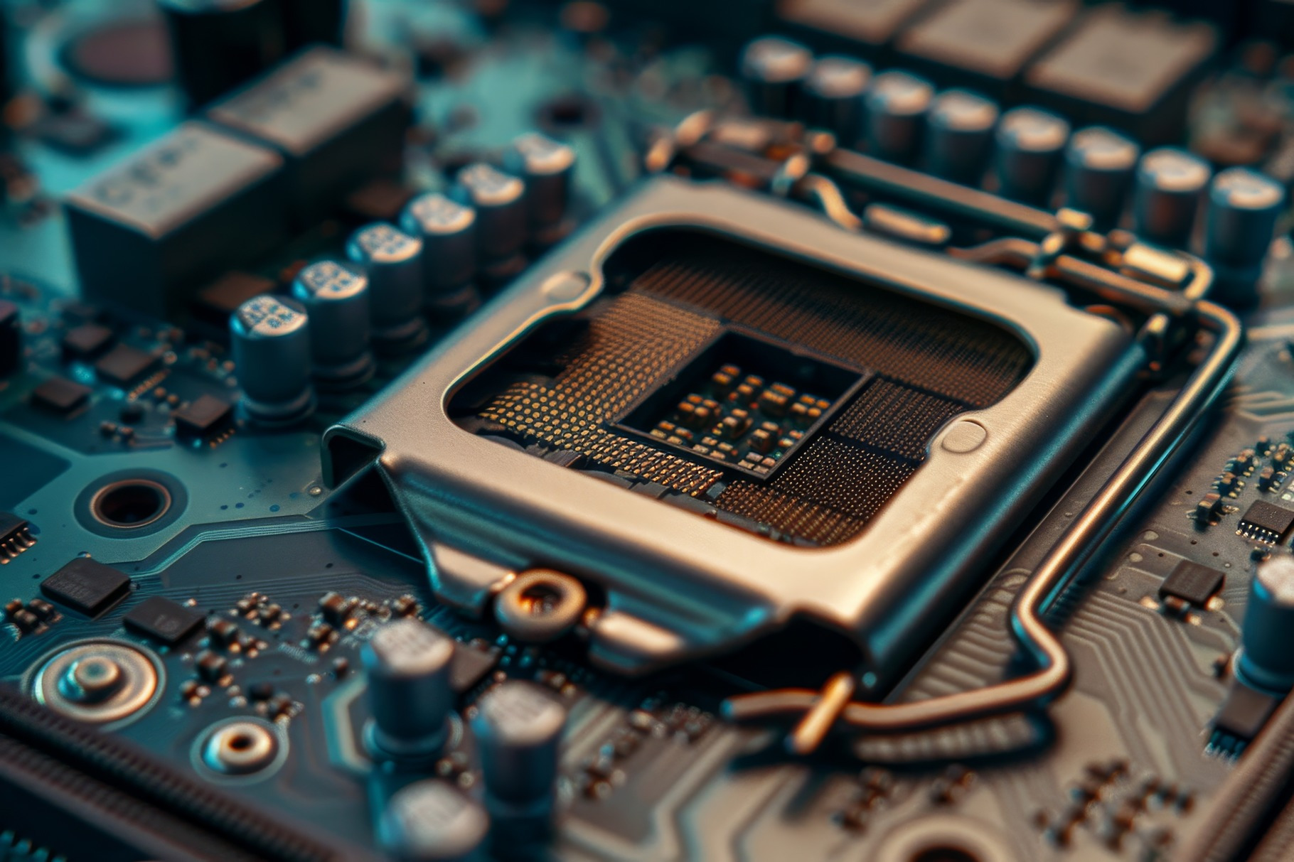 A detailed close-up captures a CPU s, a Photo by Tanuart