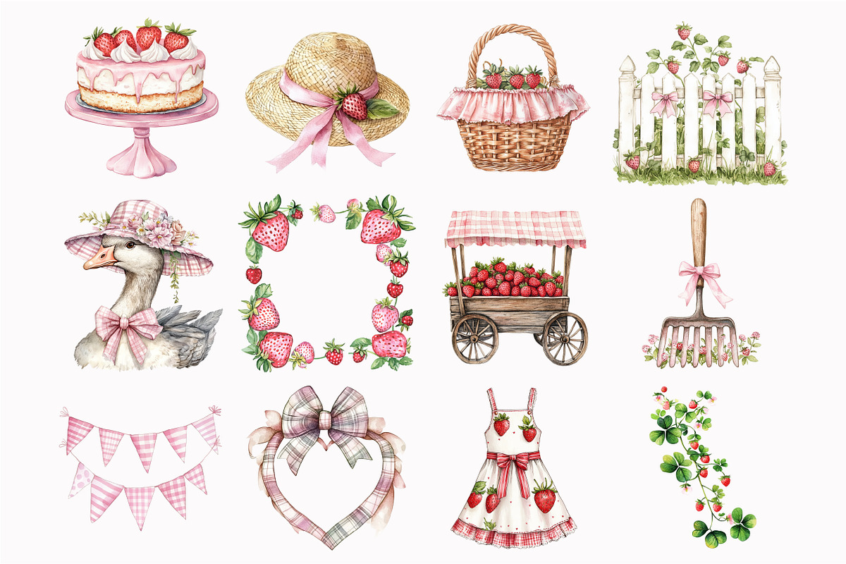 Watercolor Strawberry Goose Clipart, a Seasonal Illustration by Design Market (Photo 4 of 5)