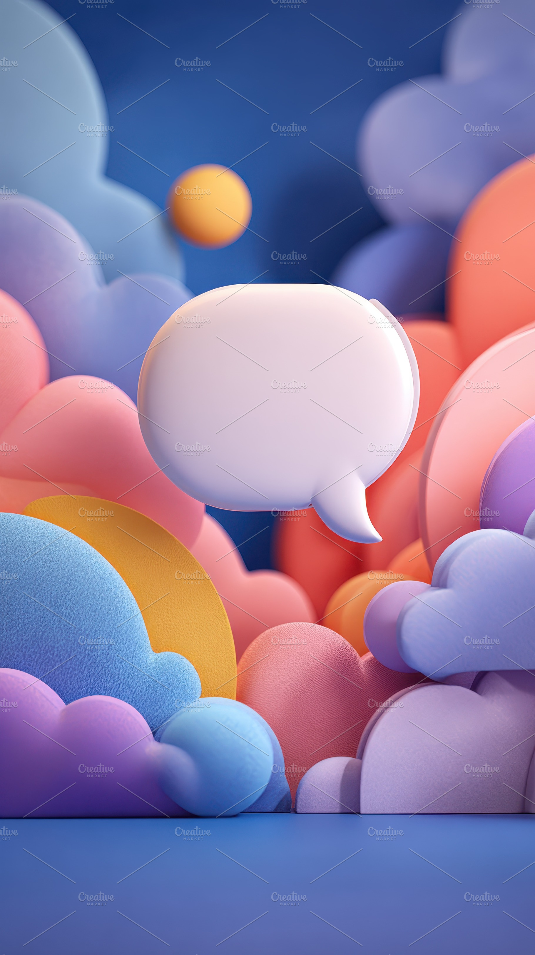 Speech bubble among pastel cloudscap, a Photo by Pixeness Studio