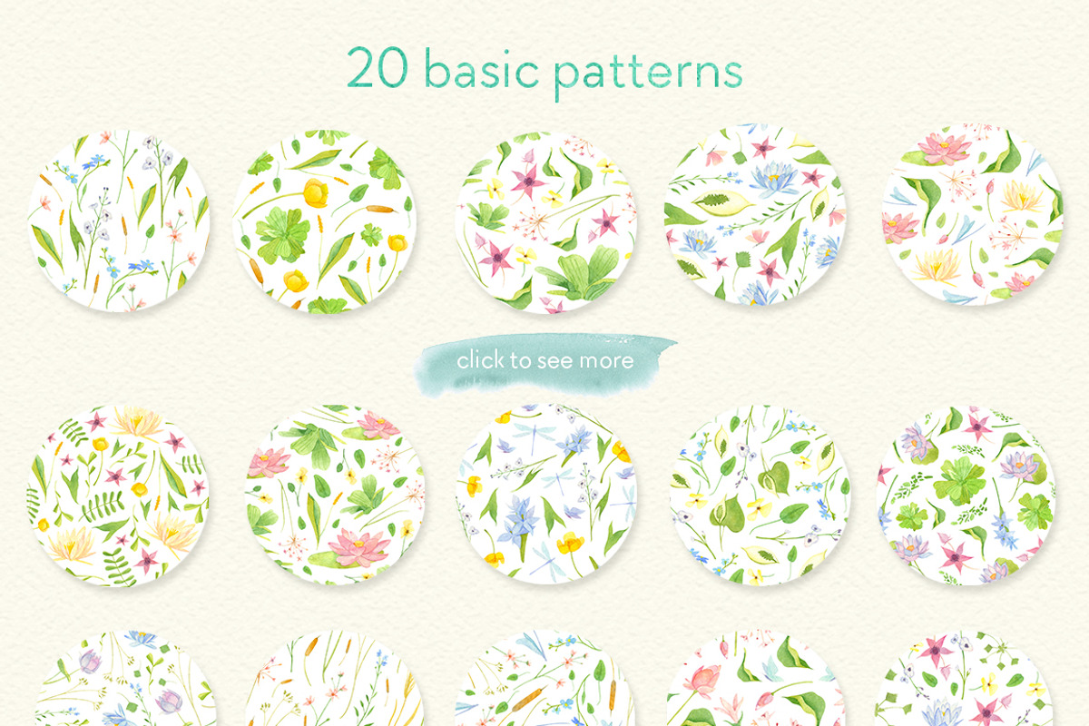 Wetland floral watercolor patterns, a Pattern Graphic by Piñata (Photo 2 of 8)