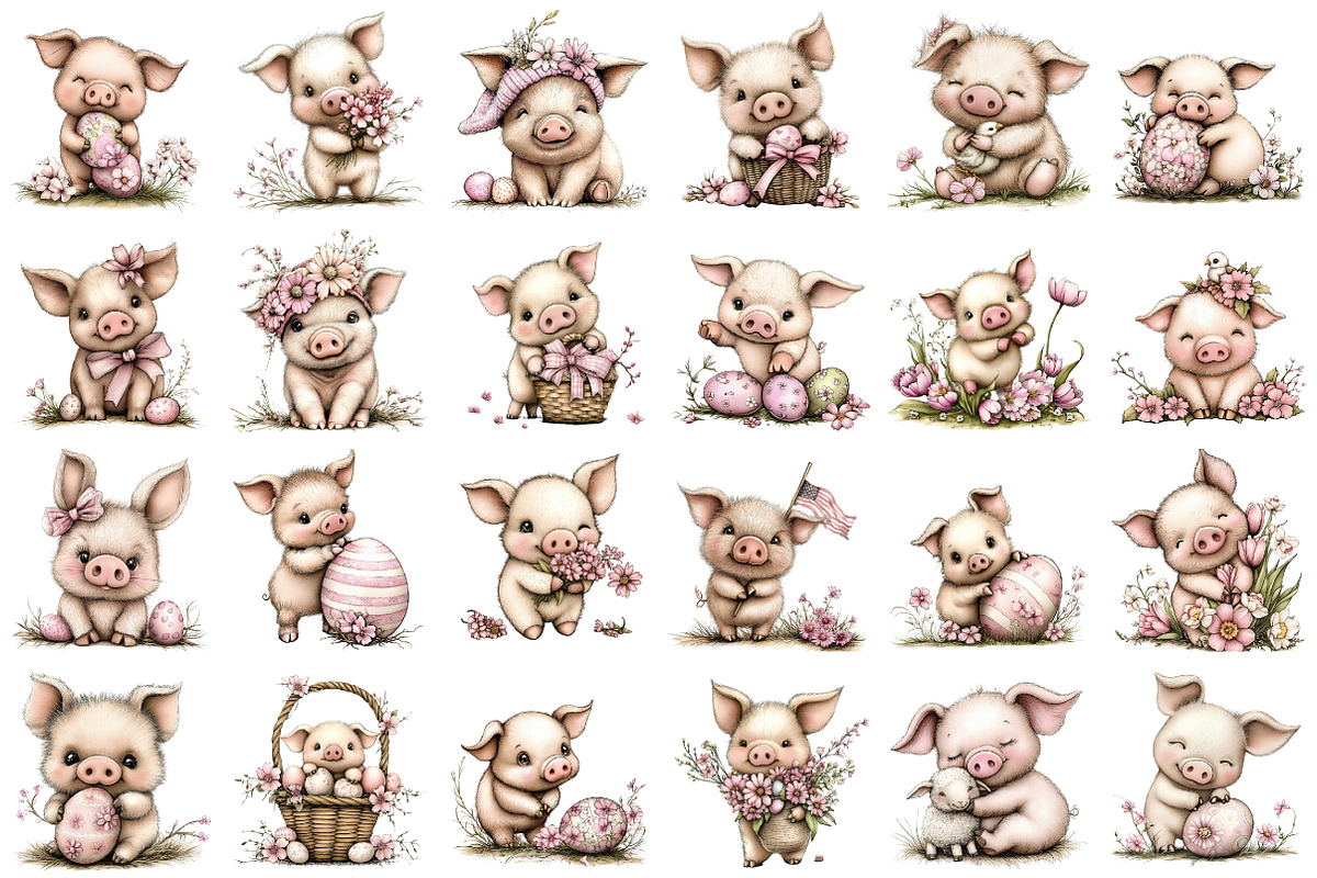 Watercolor Easter Pig Clipart, an Animal Illustration by designcity5 (Photo 2 of 5)
