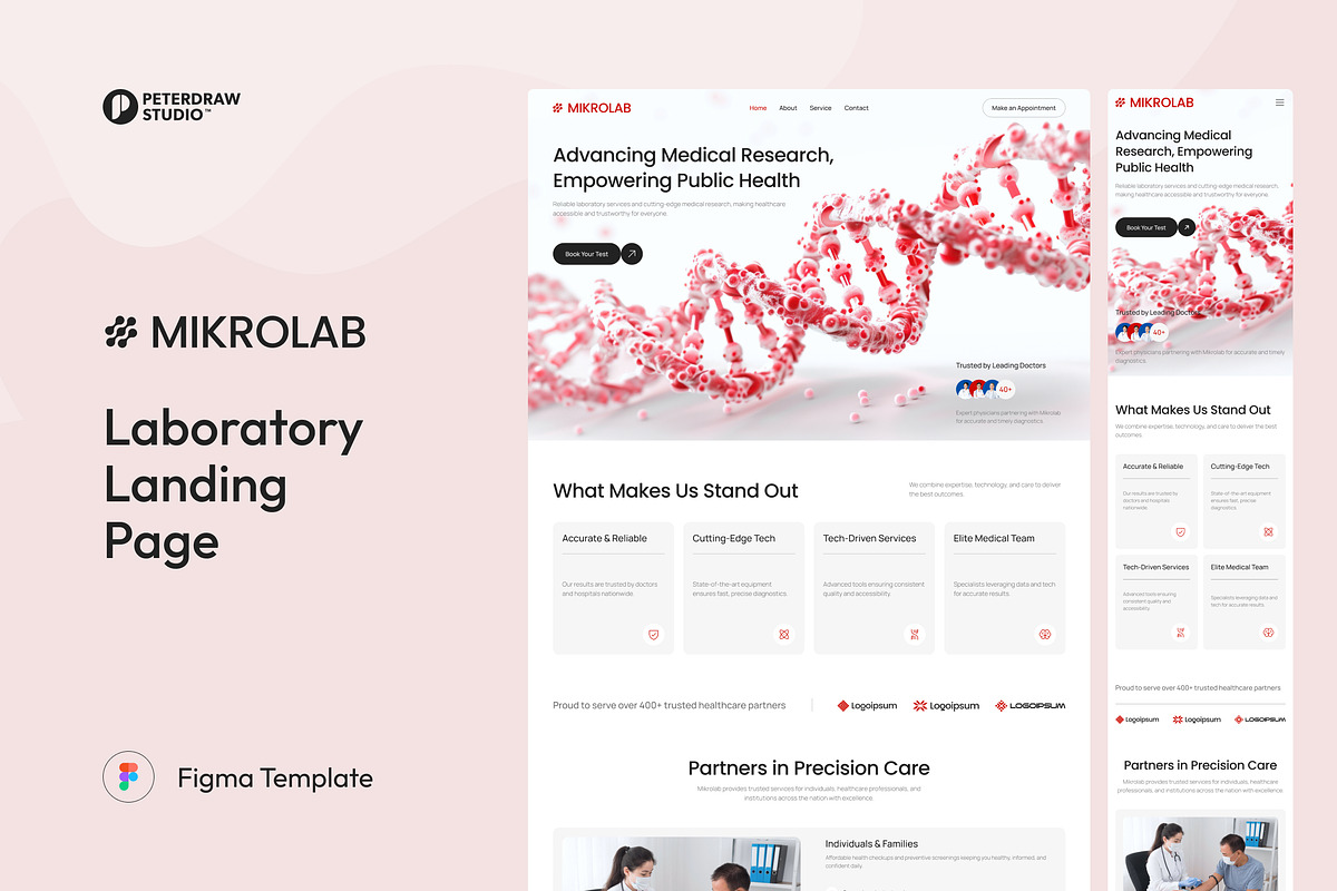 Laboratory Landing Page Figma, an UI Kit Template by peterdraw (Photo 1 of 3)
