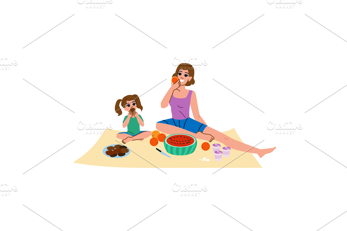 Mother and daughter enjoying picnic, an Illustration by pikepicture