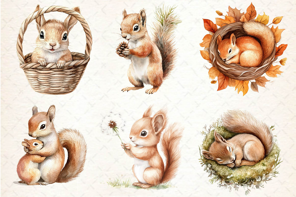 Watercolor Squirrel & Baby Clipart, an Illustration by Dream Creation (Photo 5 of 5)