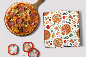 Pizza Seamless Patterns Set