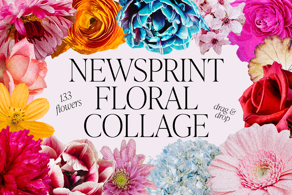 Vintage Newsprint Floral Collage Kit, an Object Graphic by Peaches Design (Photo 1 of 6)