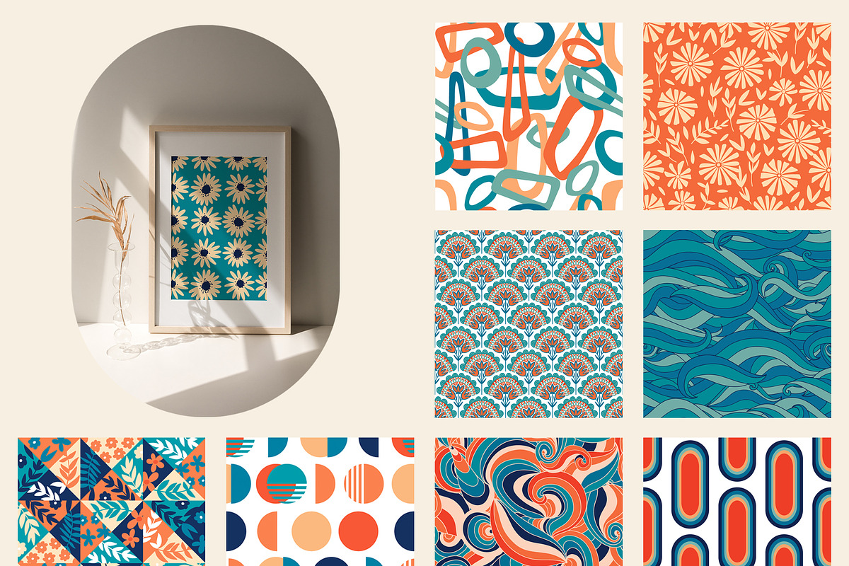 Retro 70s Seamless Patterns vol 1, a Pattern Graphic by mila_leev (Photo 2 of 10)