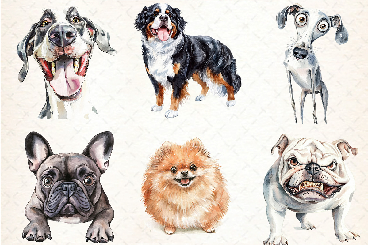 Watercolor Funny Dog Clipart Bundle, an Illustration by DreamCafeArt (Photo 3 of 7)