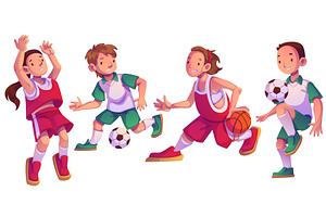 Kids playing soccer and basketball, a Sport Illustration by art PVP - market