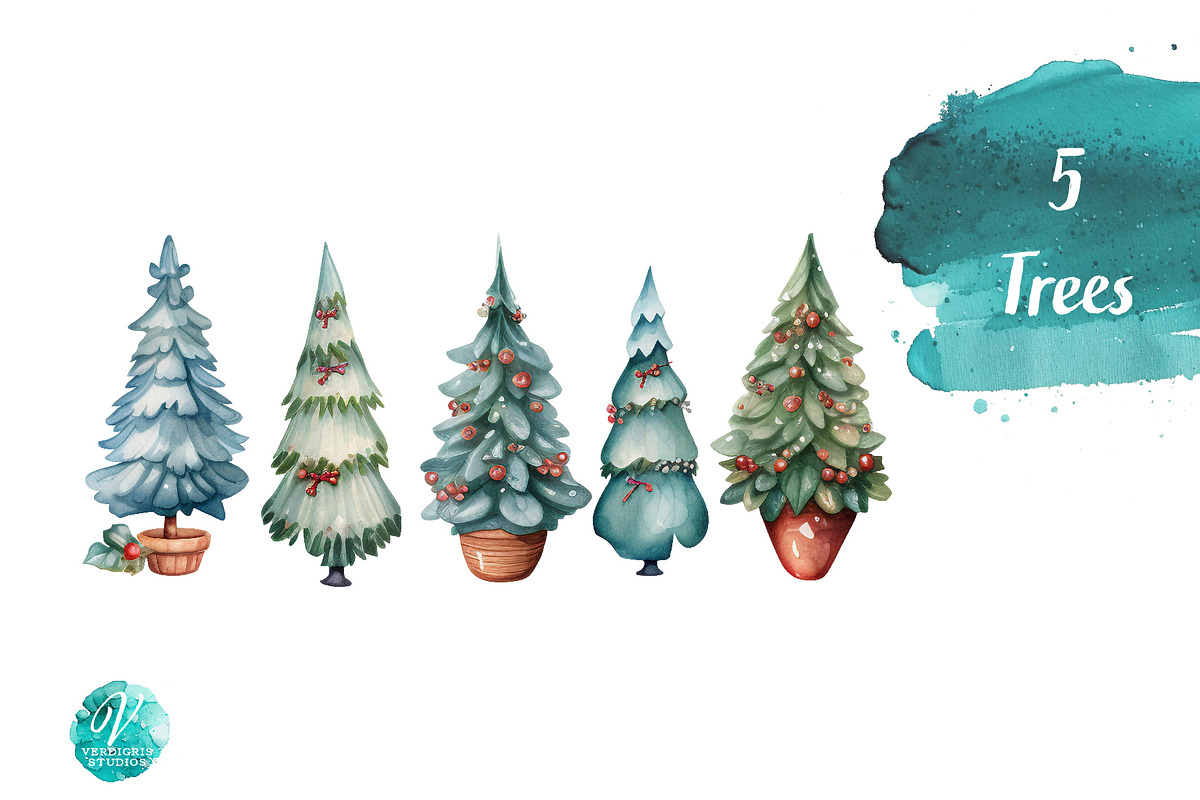 Watercolor Christmas Cottages, a Seasonal Illustration by Verdigris Studios (Photo 4 of 5)