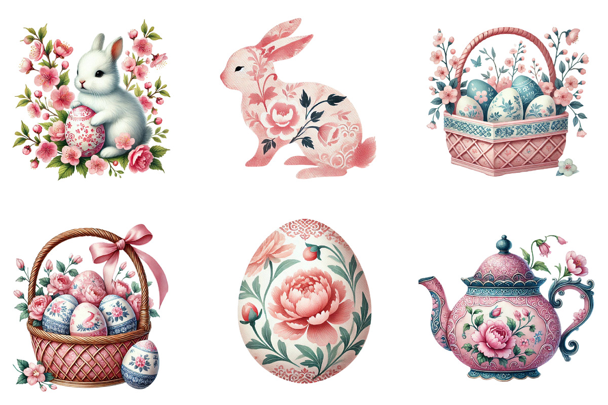 Easter PNG Pink Floral Chinoiserie, an Illustration by Watercolor design (Photo 2 of 4)