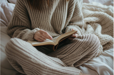 Cozy reading time in bed, a School & Education Photo by Ylivdesign