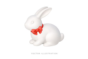 White Easter bunny with red bow tie, an Object Illustration by GraphiShop