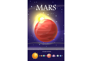 Mars Planet. Sun System. Universe. Vector