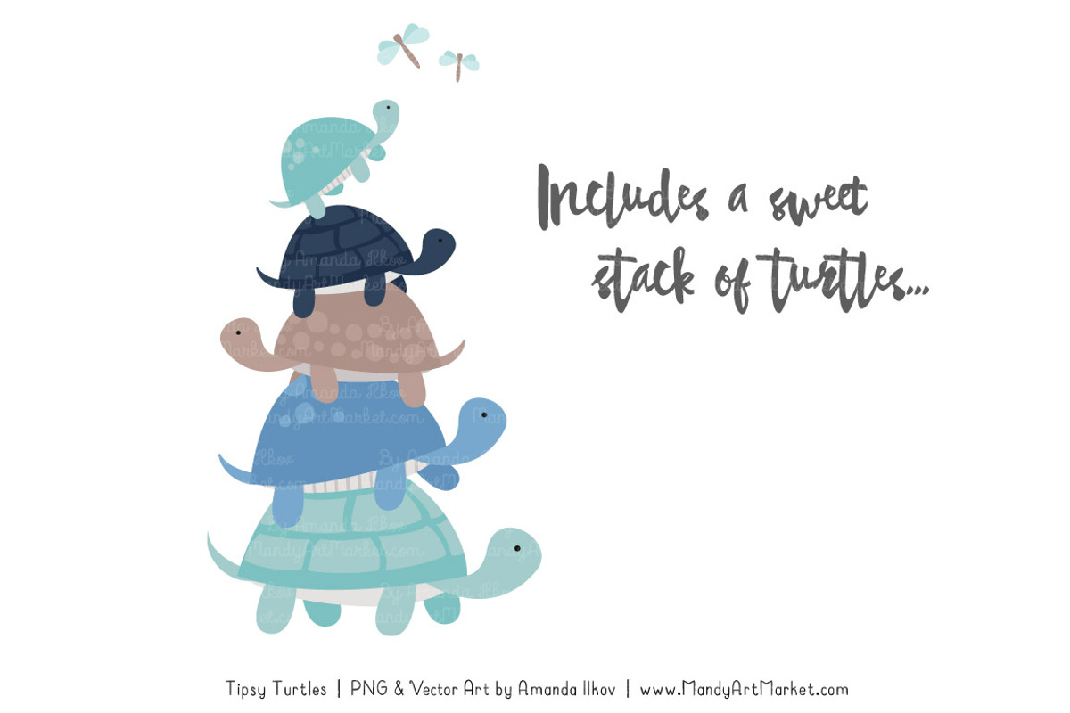 Oceana Turtle Stack Clipart, an Illustration by Amanda Ilkov (Photo 3 of 4)