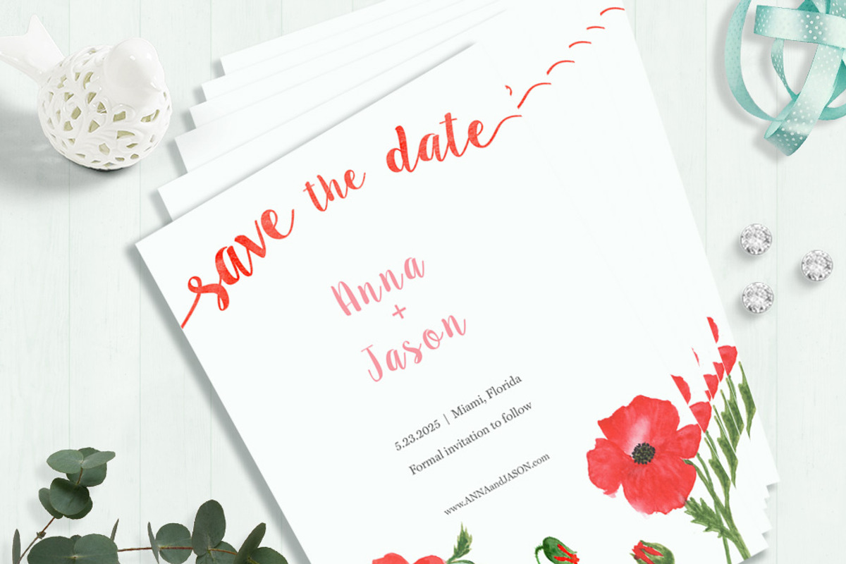 Poppy Flower Watercolor Wedding Set, an Invitation Template by Love Design (Photo 4 of 14)