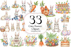 Cute Easter Clipart PNG Bundle., an Object Illustration by KennedyStudio