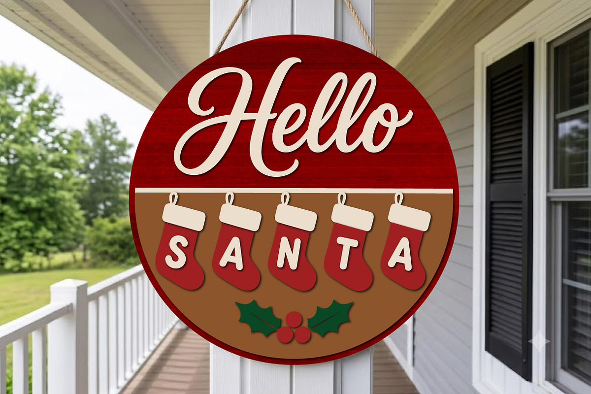 Hello Santa Door Hanger SVG, Round, an Object Graphic by Libby Wishes (Photo 1 of 3)