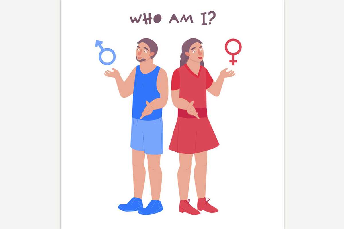 Gender identity concept. Who am I., a Person Illustration by Anna's Shop
