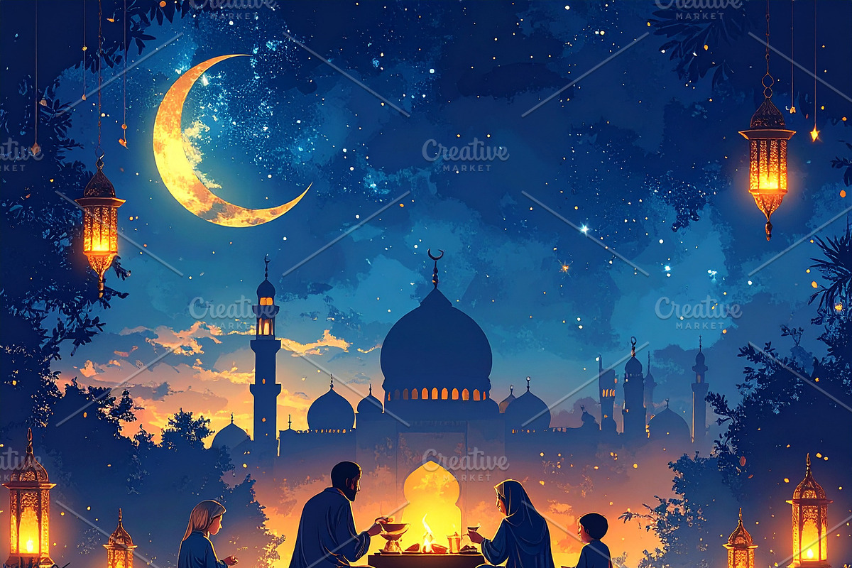 Ramadan family gathering Illustration1, a Background Graphic by DanFLCreativo