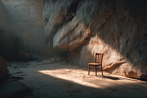 Wooden Chair In Sunlit Cave, a Background Photo by Ales Munt