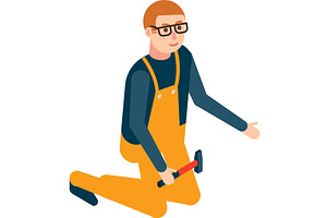 Builder working with hammer isolated, a Person Illustration by SiberianArt