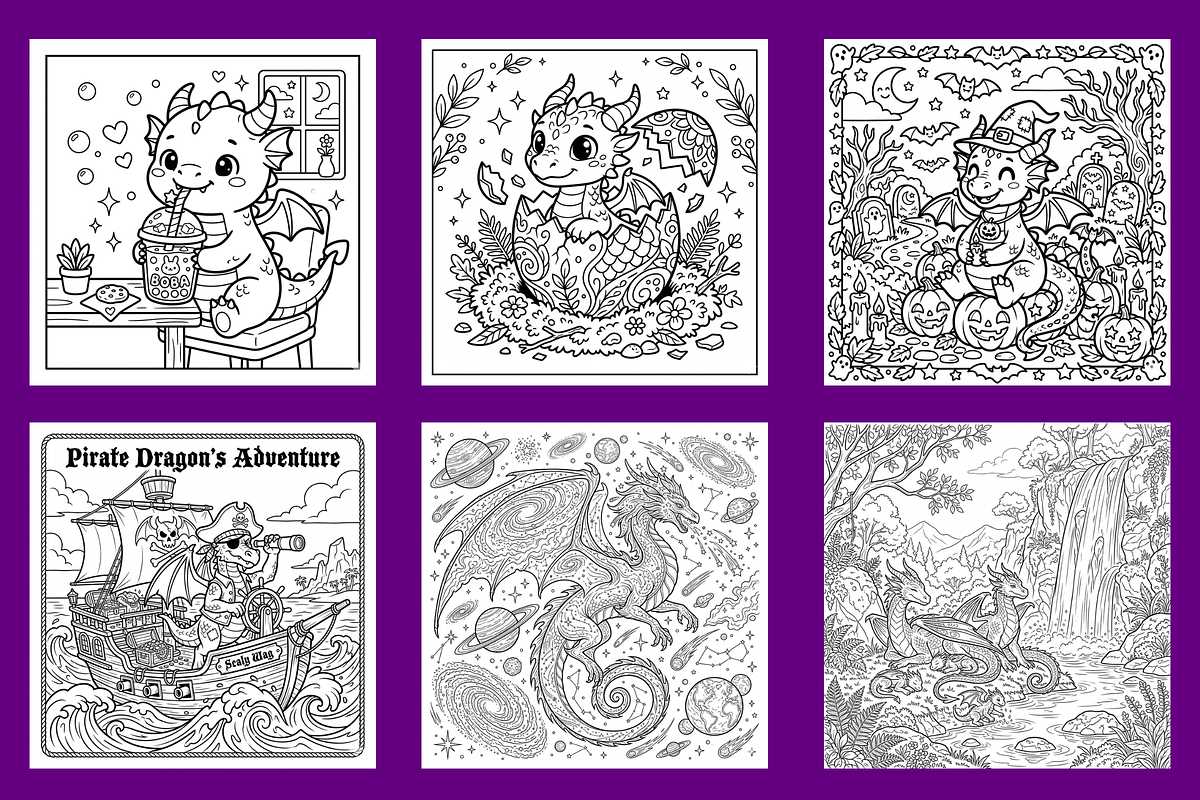 Fantasy Dragon Coloring Pages, an Animal Illustration by BerryPieArt (Photo 2 of 3)