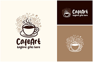 Coffe Cup Mug Floral Art Cafe Logo