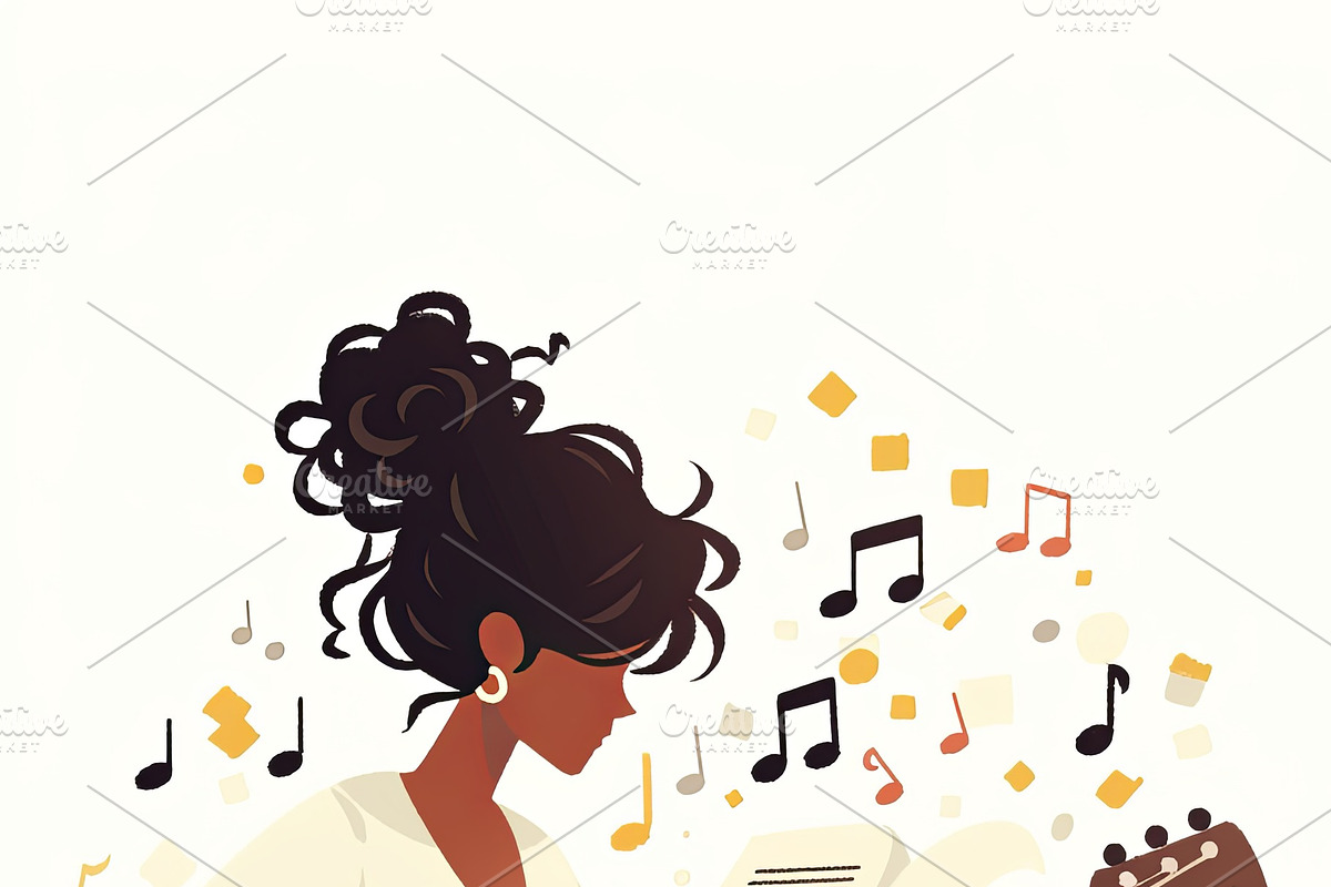 Woman Playing Guitar While Practicing Music at a Stand, an Illustration by AS photostudio